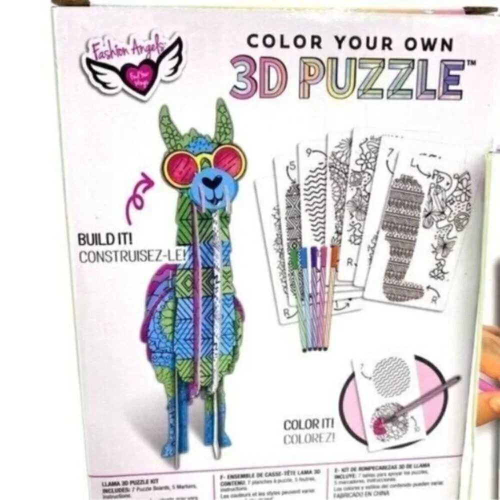 Fashion Angels 3D Llama Puzzle Kit and Crystal Posters Design Art Set New